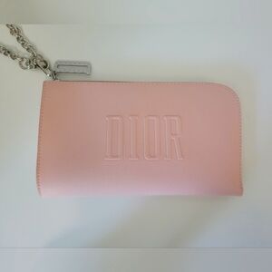 NEW Christian Dior light pink beauty pouch with added chain.L-8.25 H-5